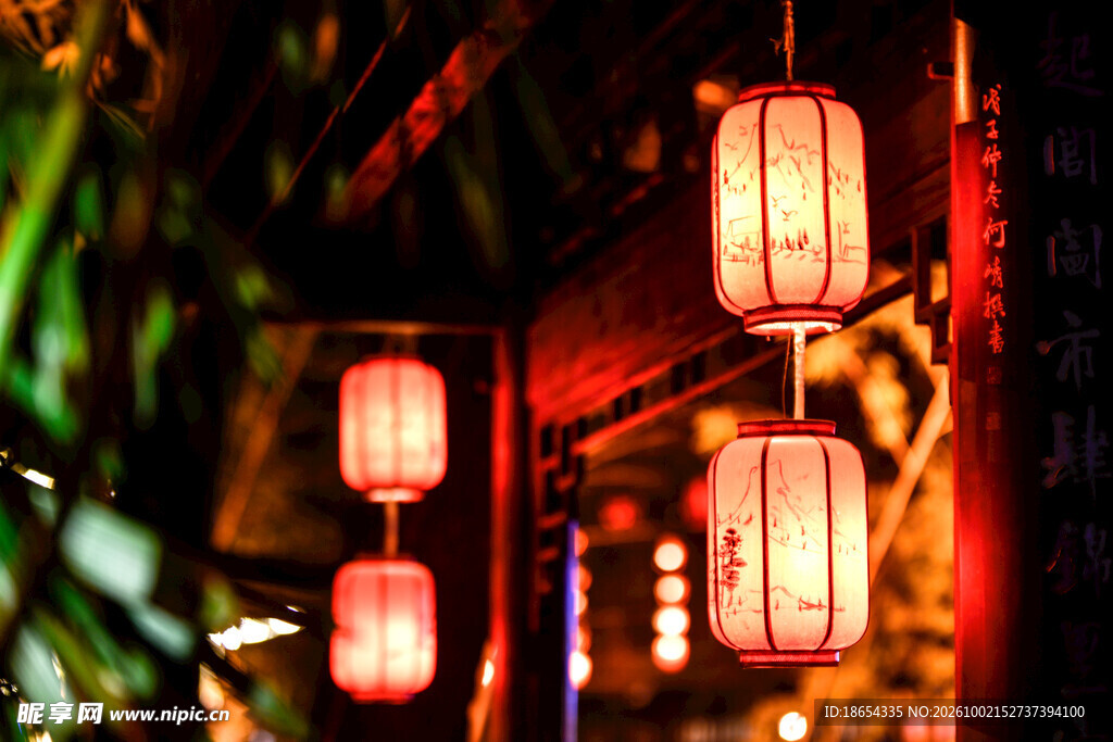 古街夜景红灯笼