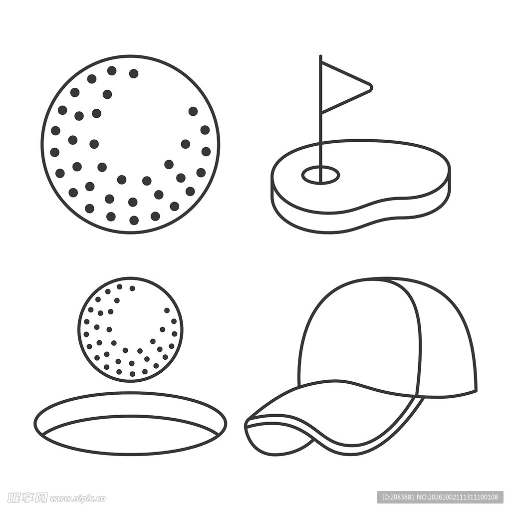 高尔夫元素线描图标