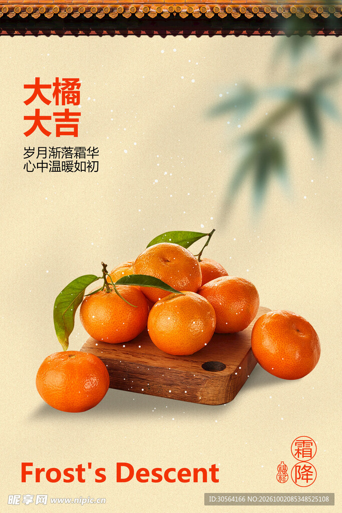 霜降橘子水果大吉大利简约海报