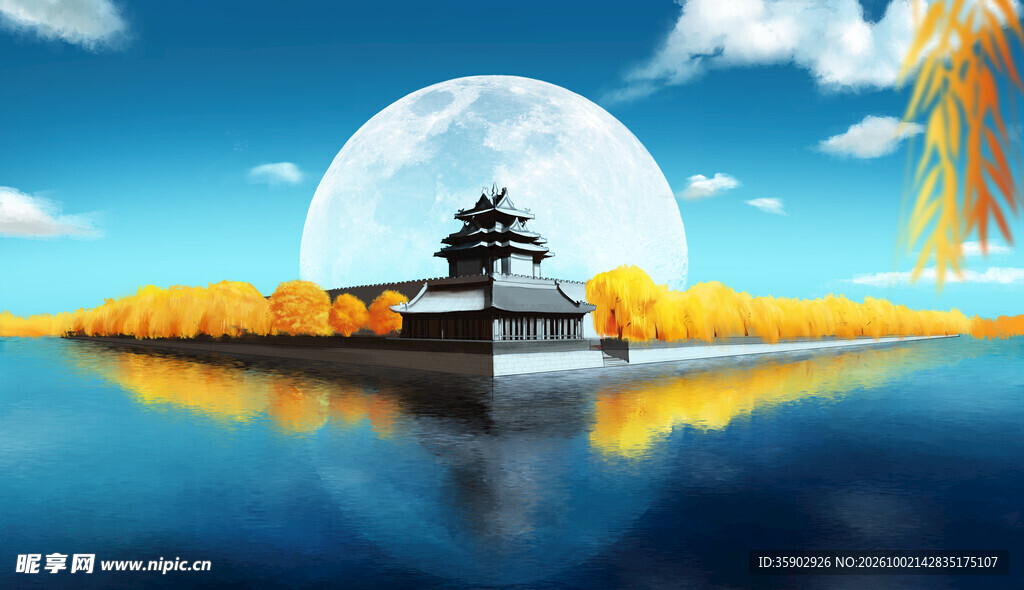 月下古楼湖景风光
