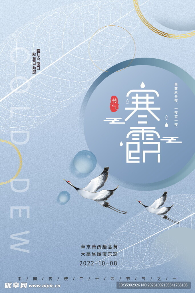 寒露节气简约国风海报