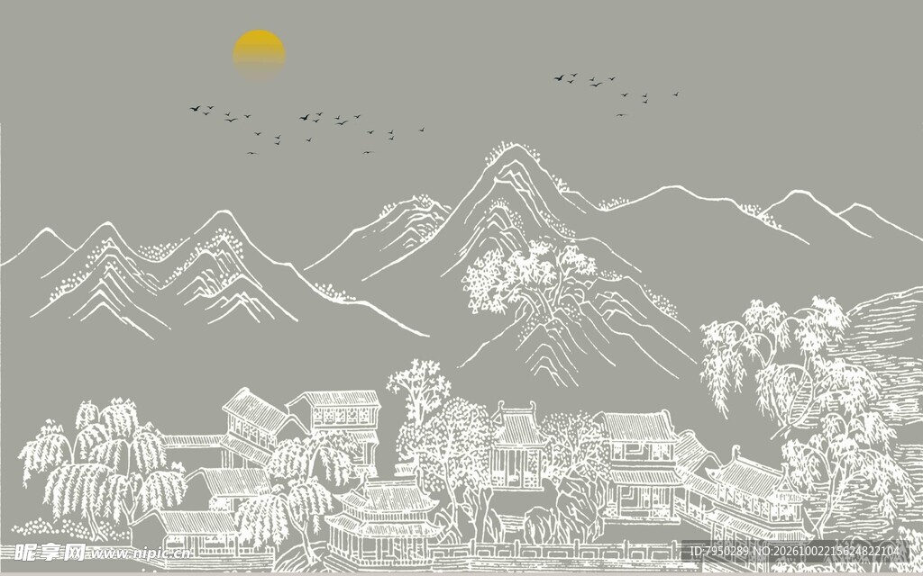 中式水墨山水风景