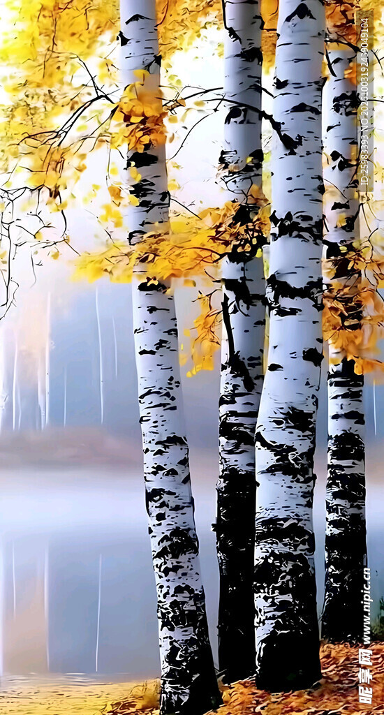 白桦林油画