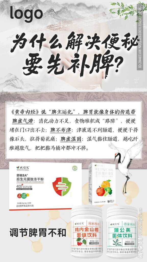 便秘补脾健康科普海报