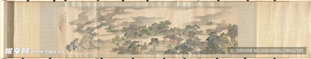 古旧山水国画长卷
