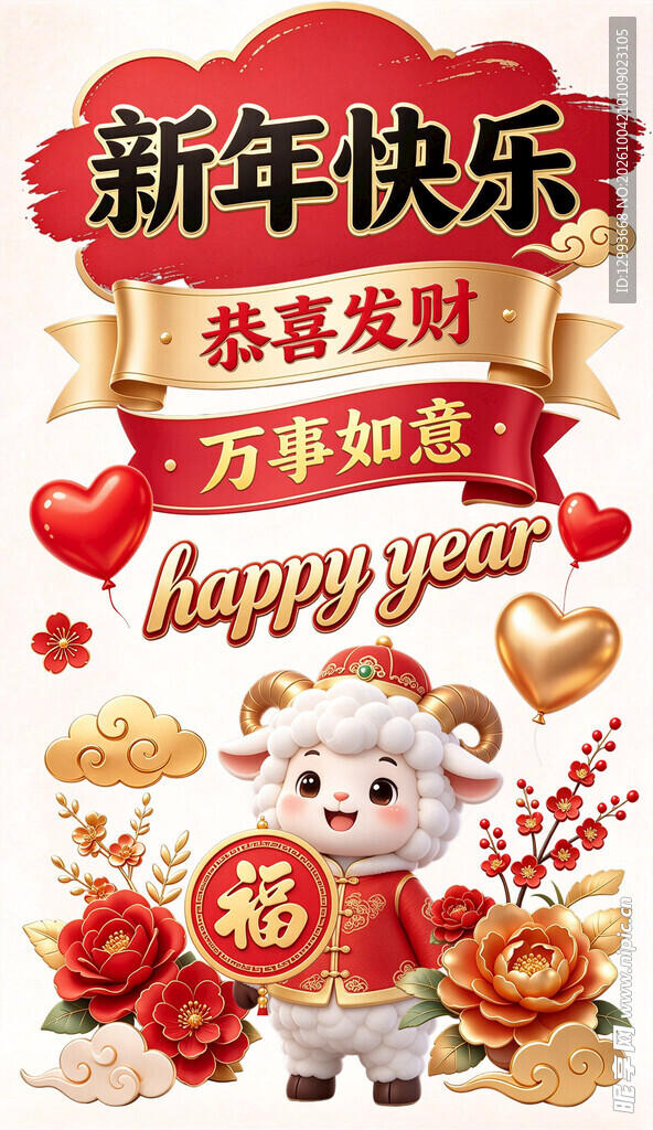 羊年新春拜年祝福图案
