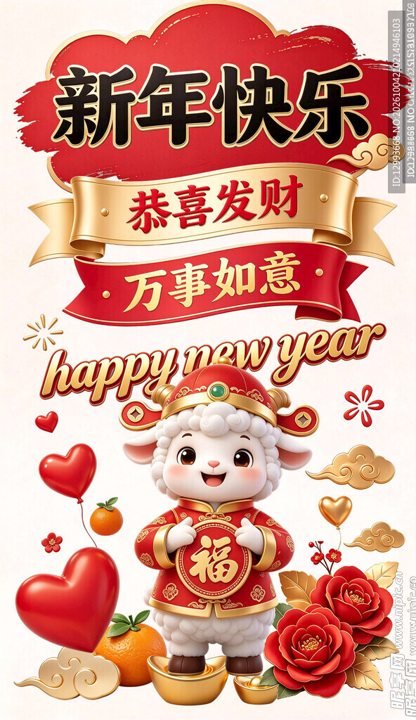新春小羊拜年祝福图