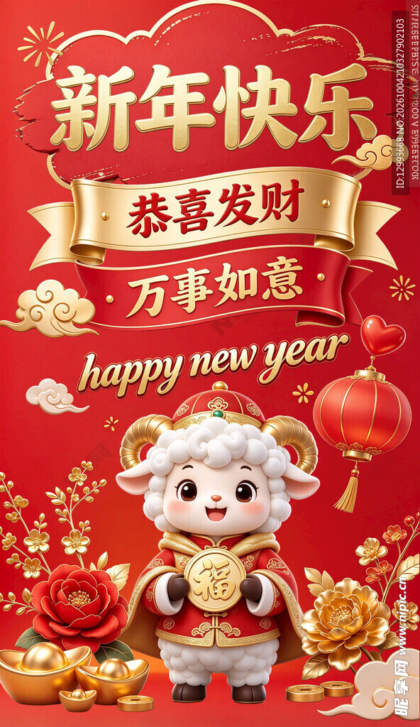 羊年新年喜庆祝福海报