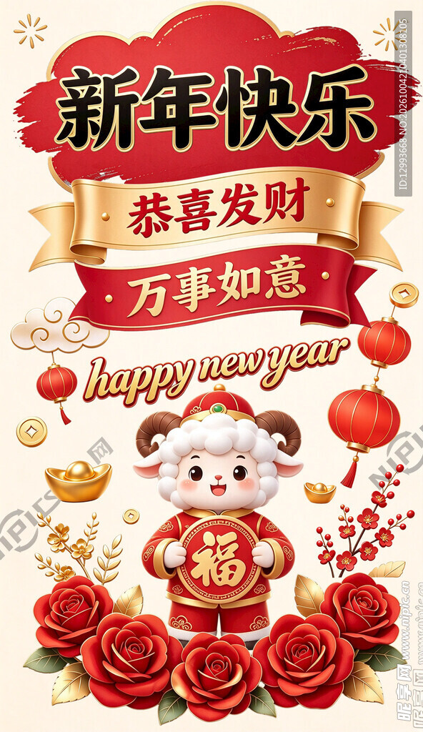 羊年新年喜庆祝福插画