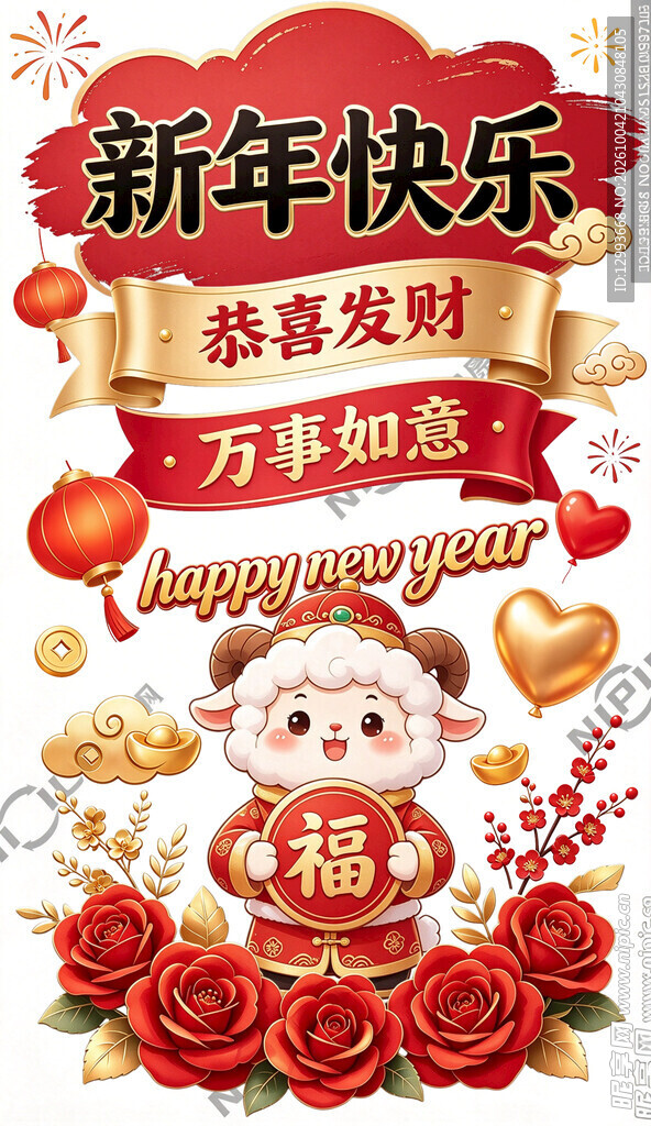 羊年新春拜年祝福插画