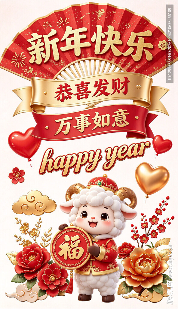 新年快乐萌羊贺岁插画