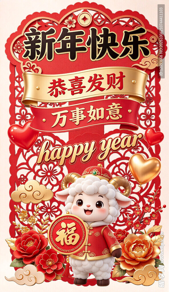 新年卡通小羊祝福挂饰