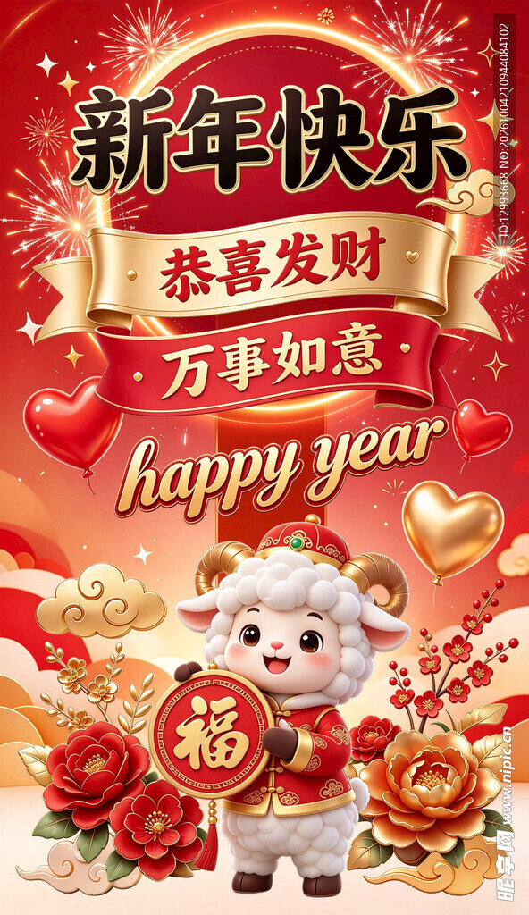 新年卡通羊祝福海报