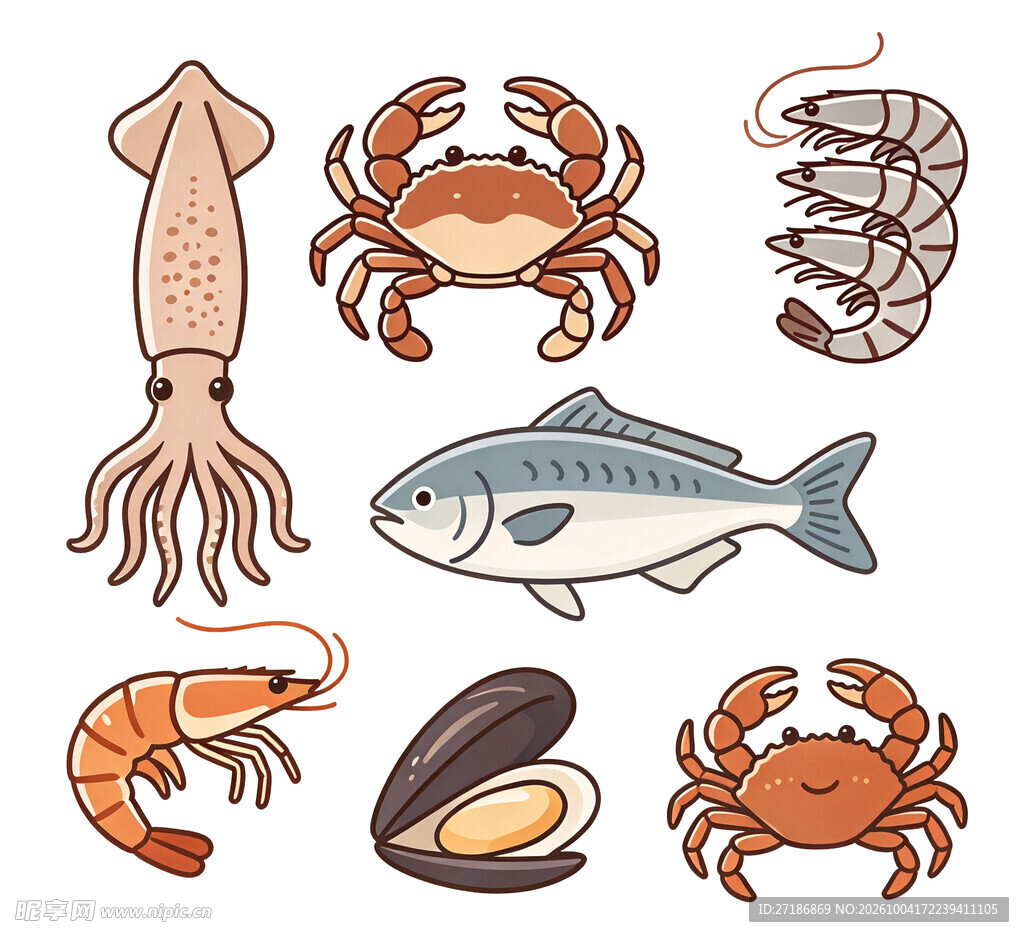 卡通手绘海鲜食材合集