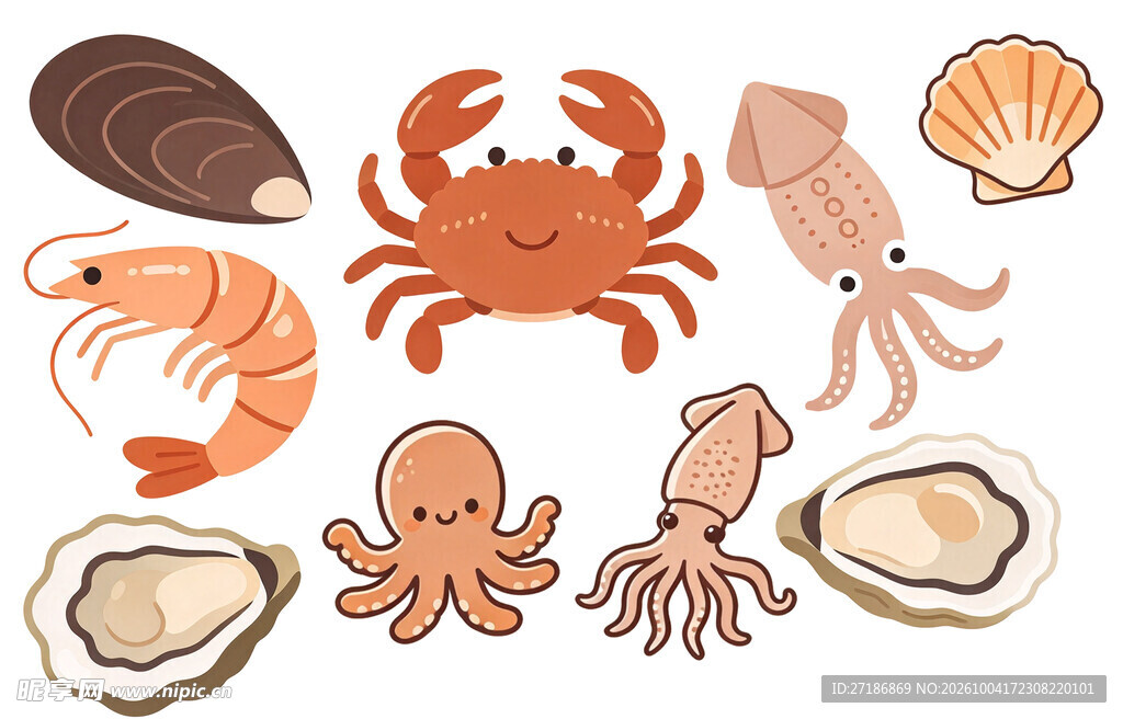 卡通海鲜食材插画合集