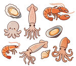 卡通手绘海鲜食材合集