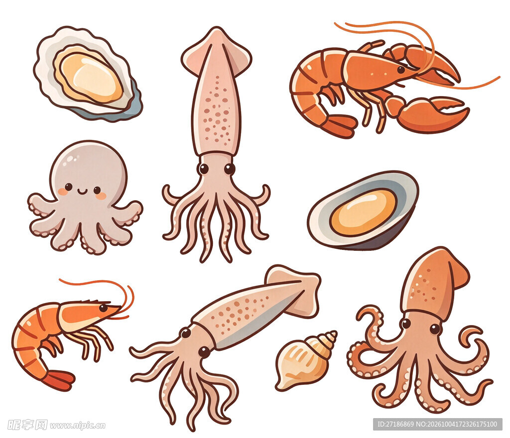 卡通手绘海鲜食材合集