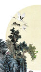 松鹤明月国风写意画