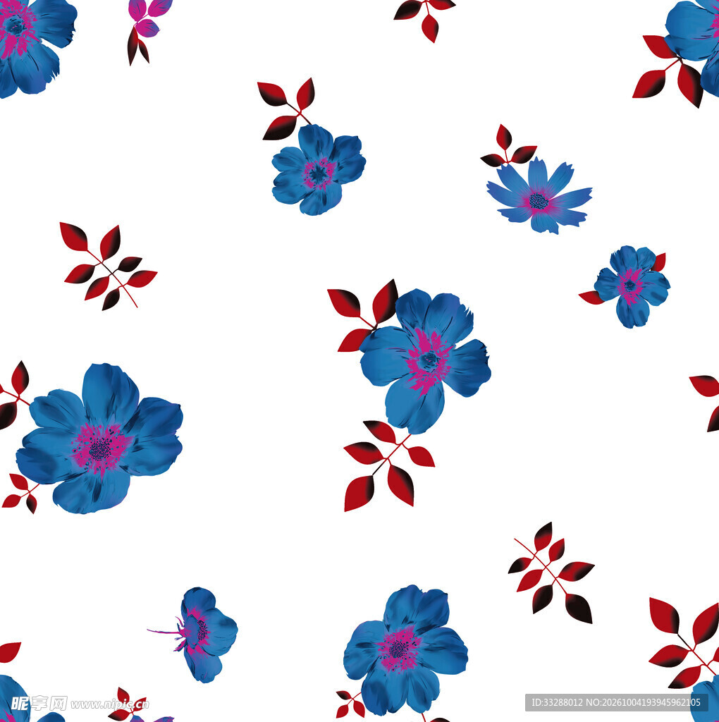 蓝花小碎花无缝印花图案