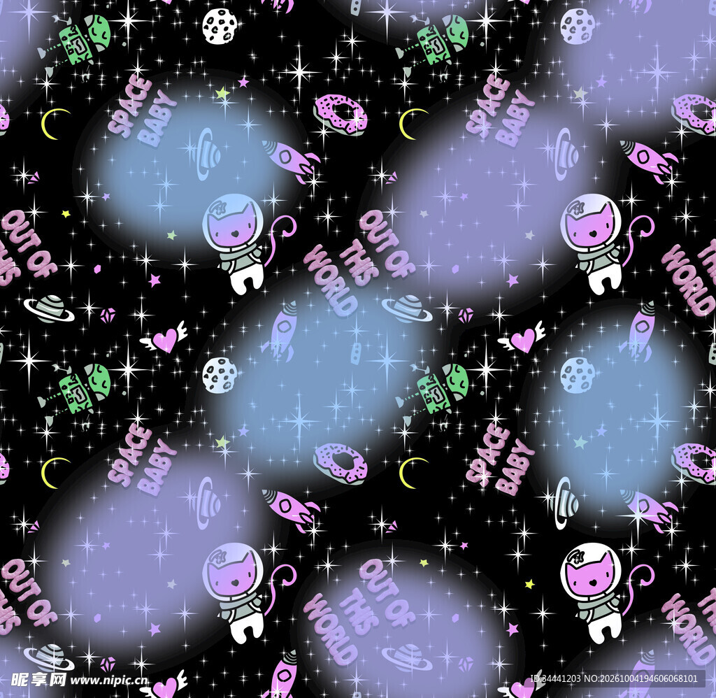 梦幻星空猫爪无缝背景