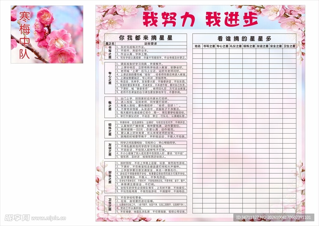 我努力我进步班级公示表