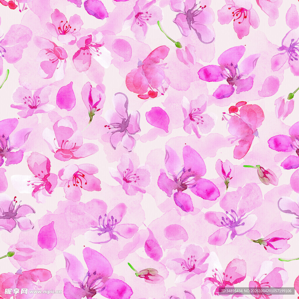 水彩粉樱花无缝底纹