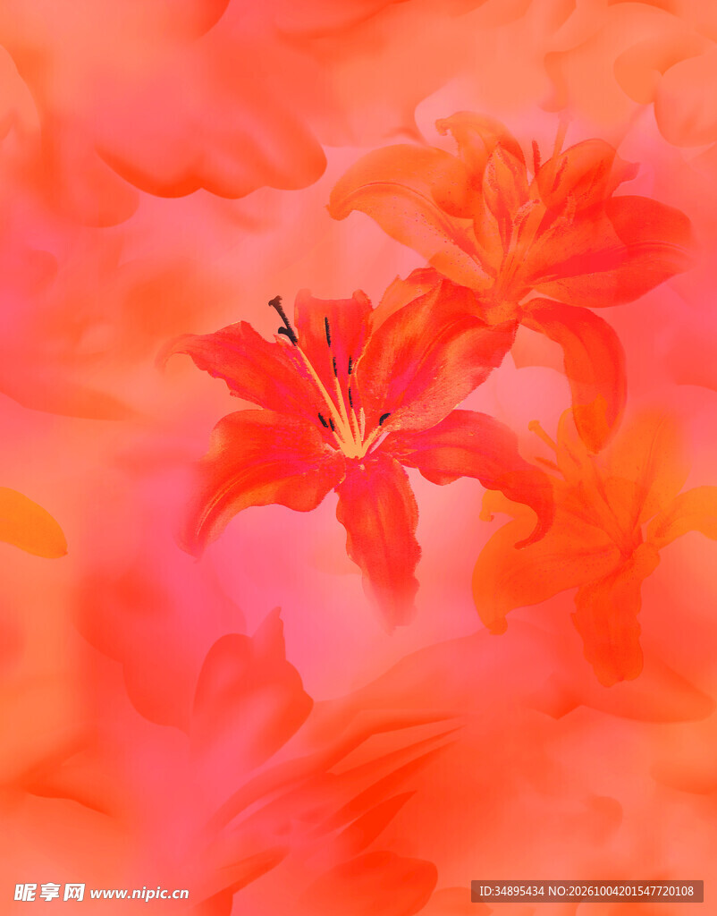 水彩风红色百合插画