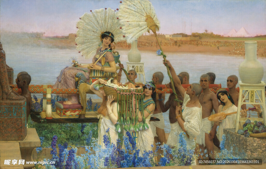 古埃及泛舟古典油画