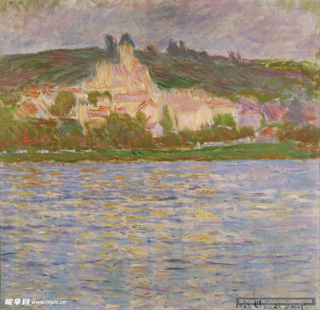 河畔风景印象派油画