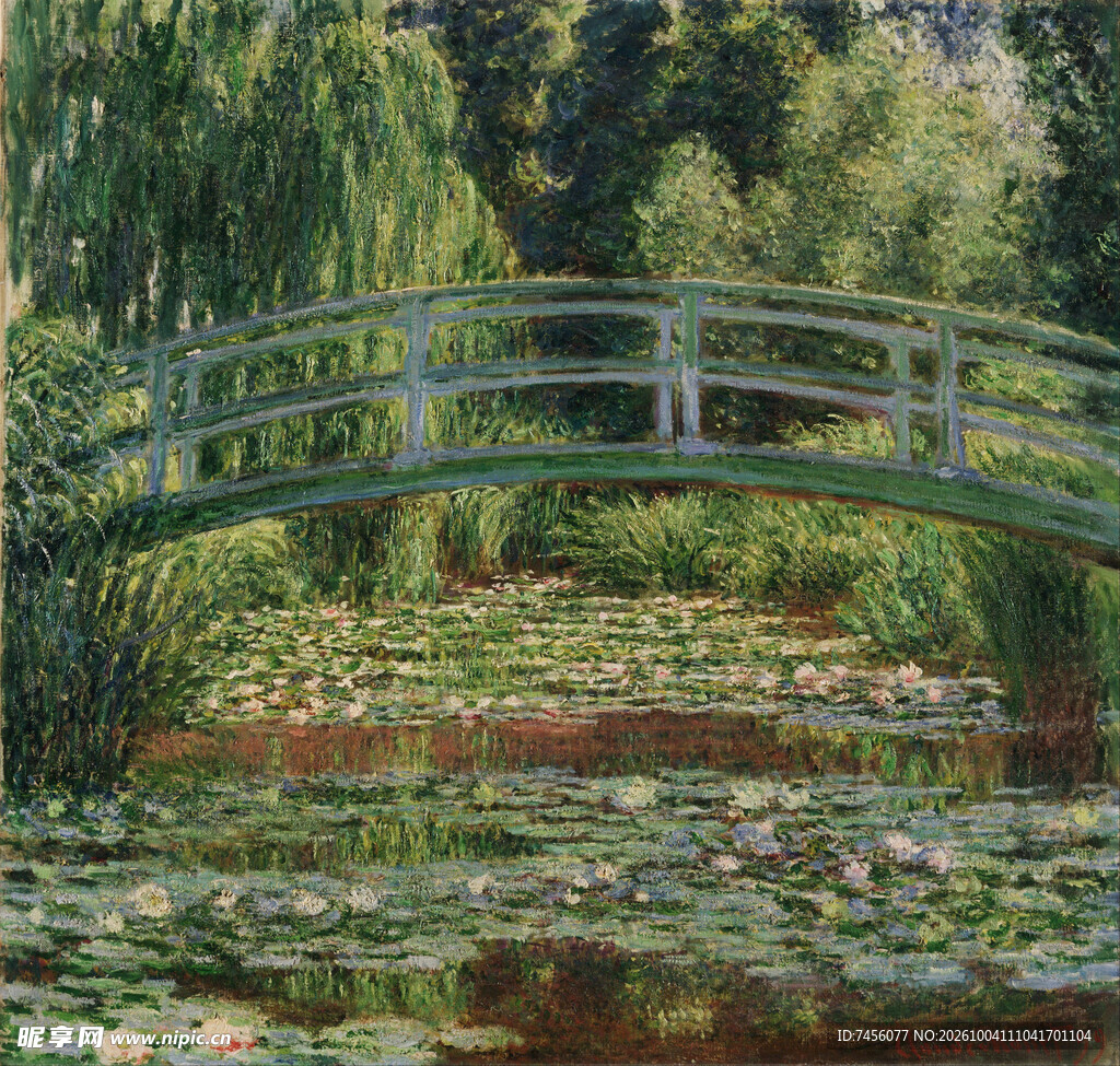 莫奈睡莲池拱桥油画