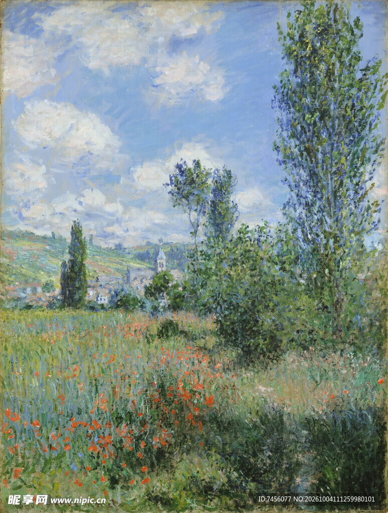 莫奈郊野花田风景油画