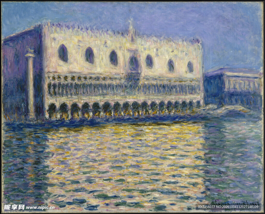 威尼斯水岸建筑油画