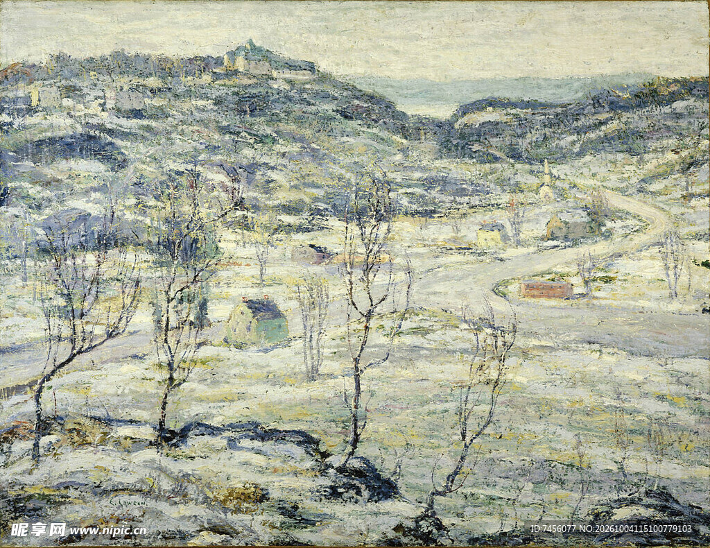 冬日雪景印象派油画