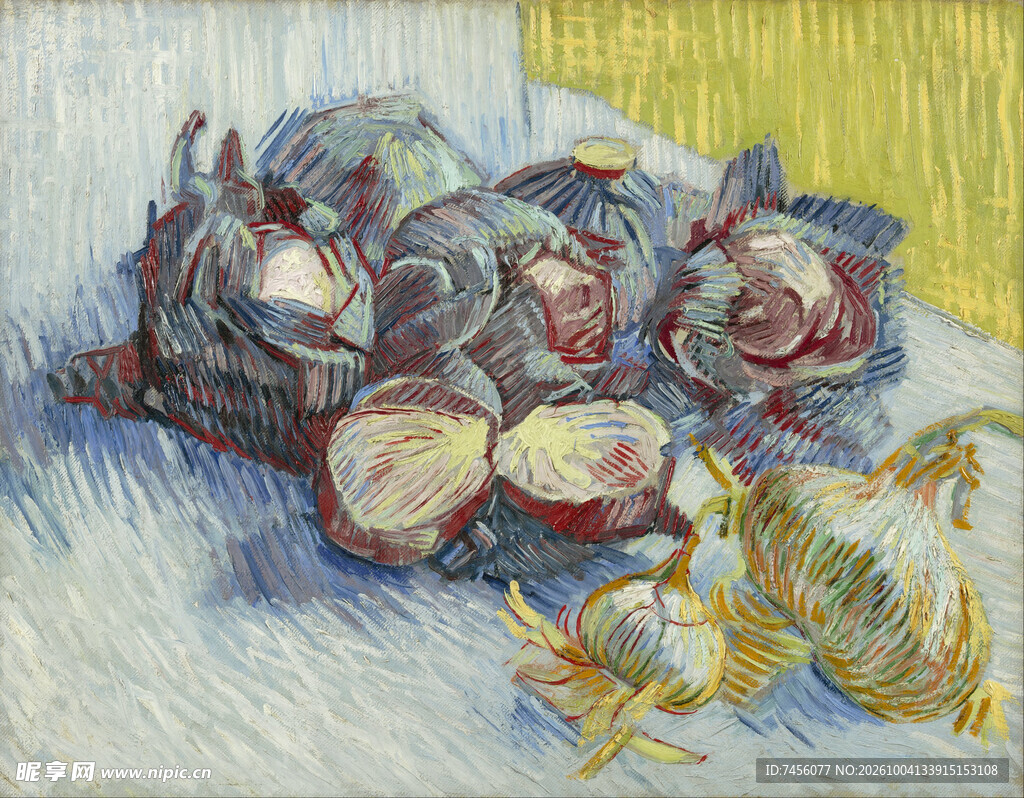 静物洋葱油画