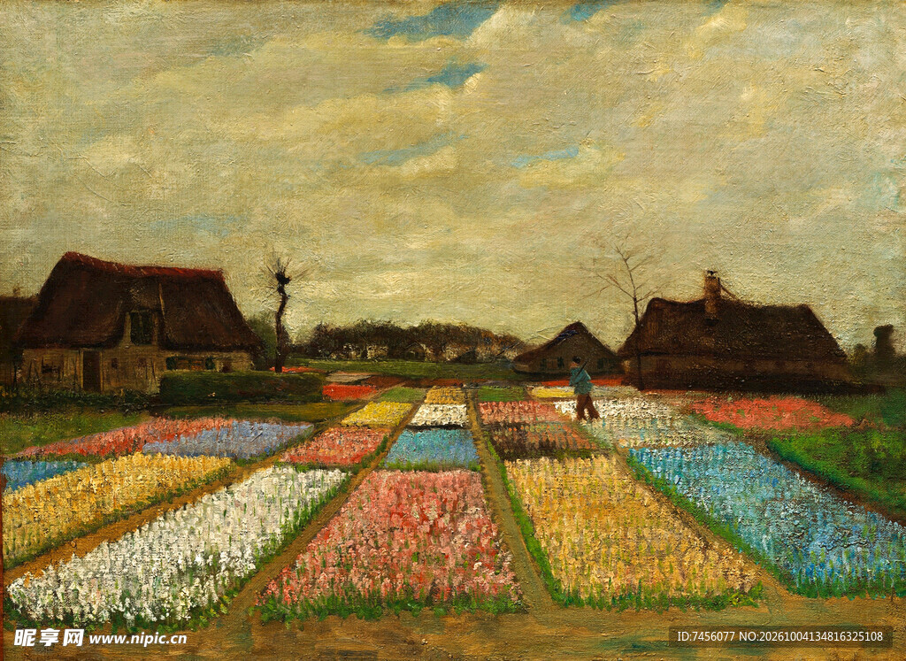 乡村花田风景油画