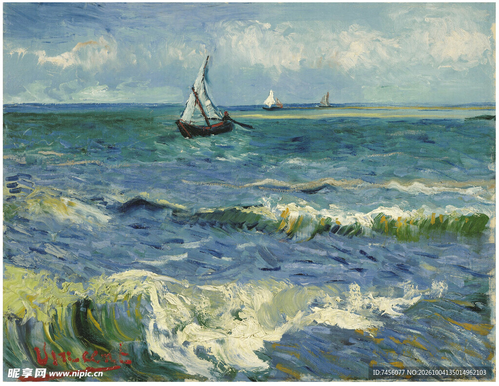 海景帆船印象油画