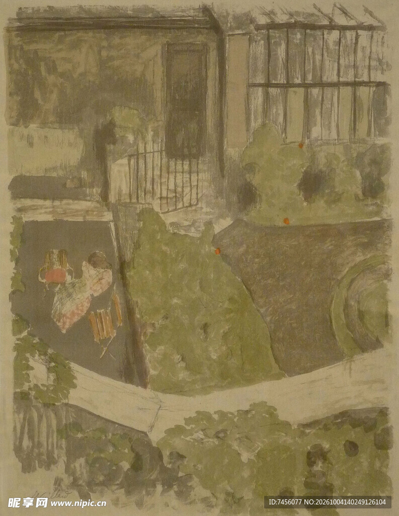 复古庭院水景版画