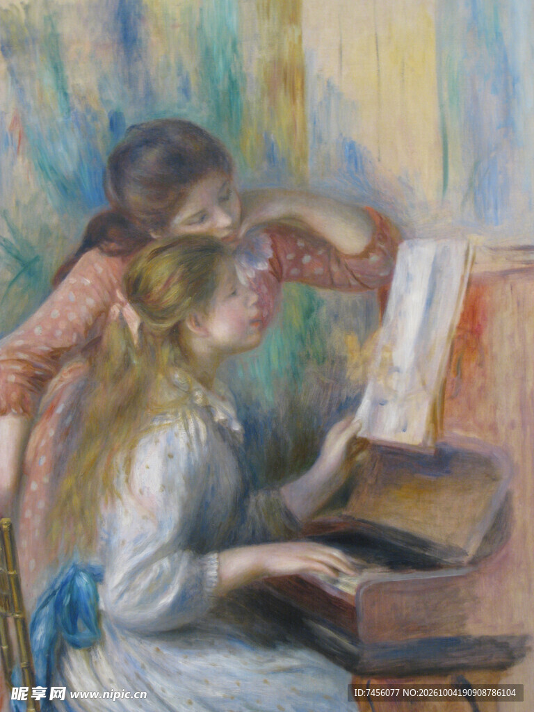 少女弹钢琴印象派油画
