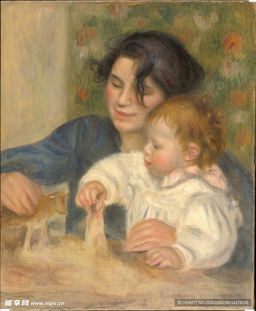 母子温情油画