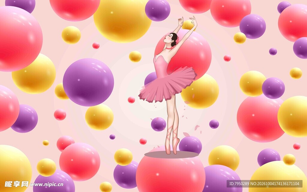 彩球环绕火烈鸟美女创意场景