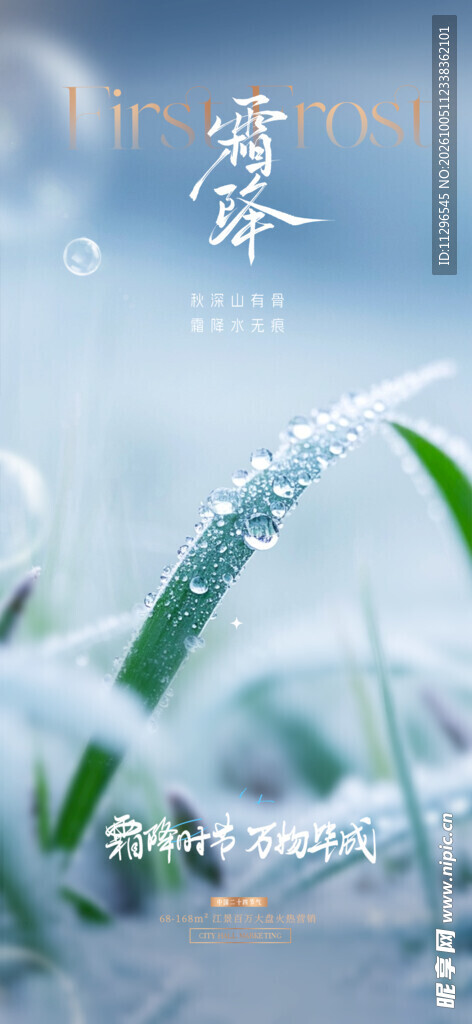 霜降节气清新意境海报