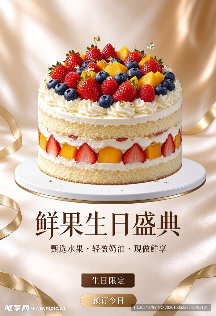 鲜果生日蛋糕海报