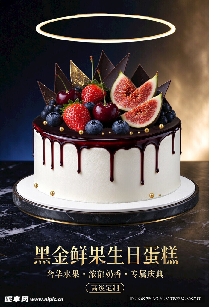 黑金鲜果生日蛋糕
