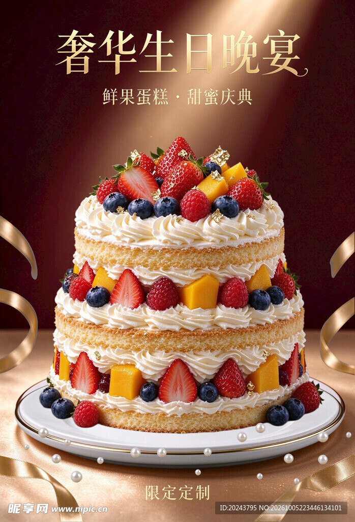 双层鲜果生日蛋糕