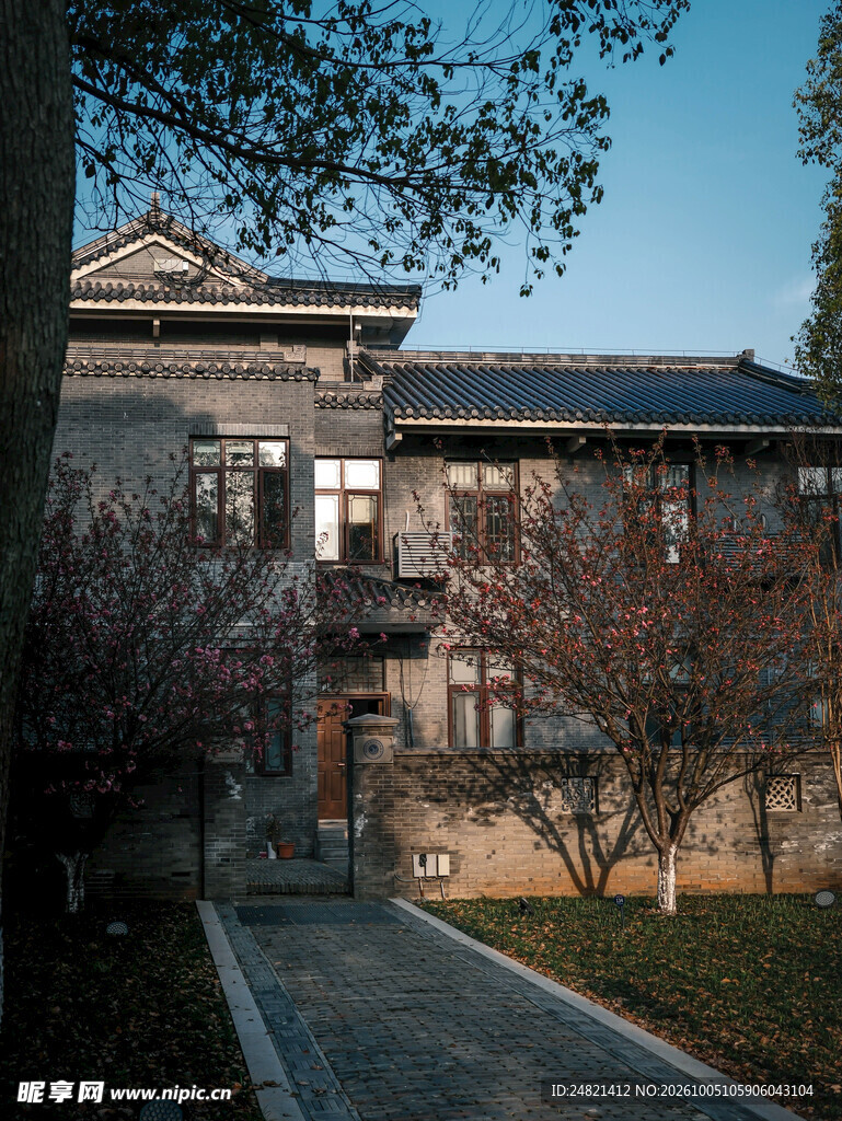 晨光下的中式民居建筑