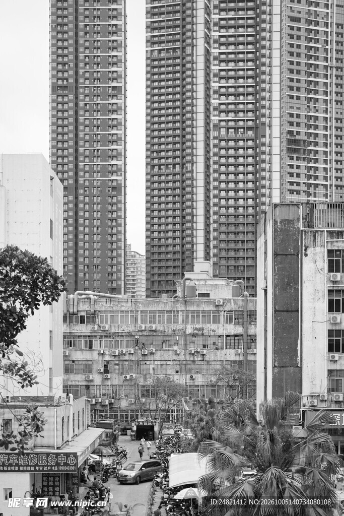 黑白城市高楼景观