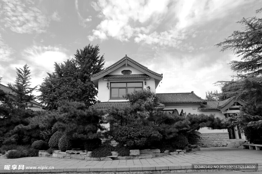 黑白日式传统古建街景
