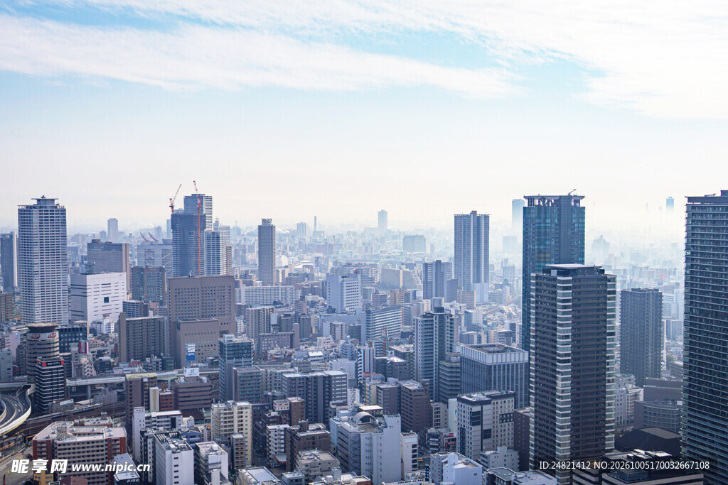 薄雾下的都市全景