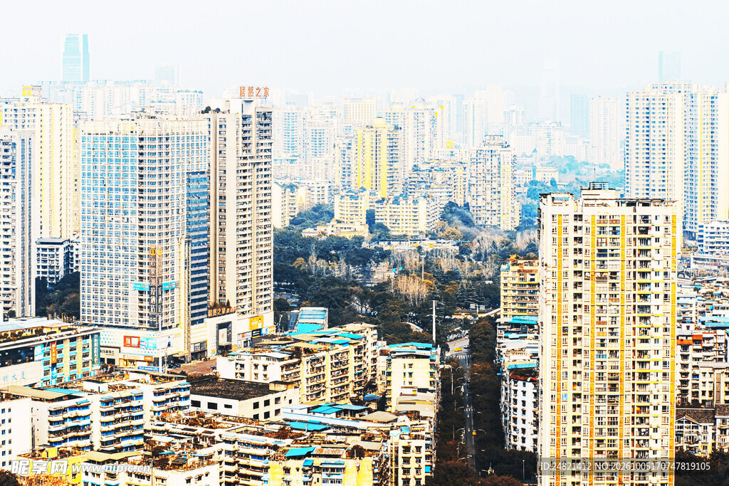 城市高层建筑群全景
