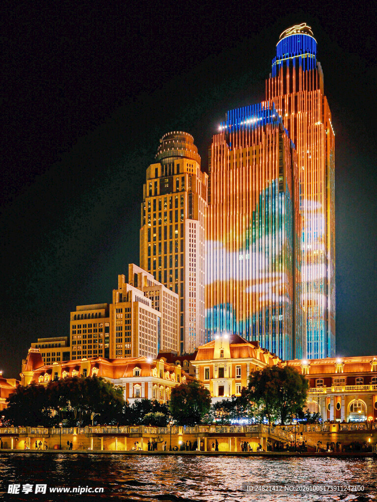 都市滨水夜景风光